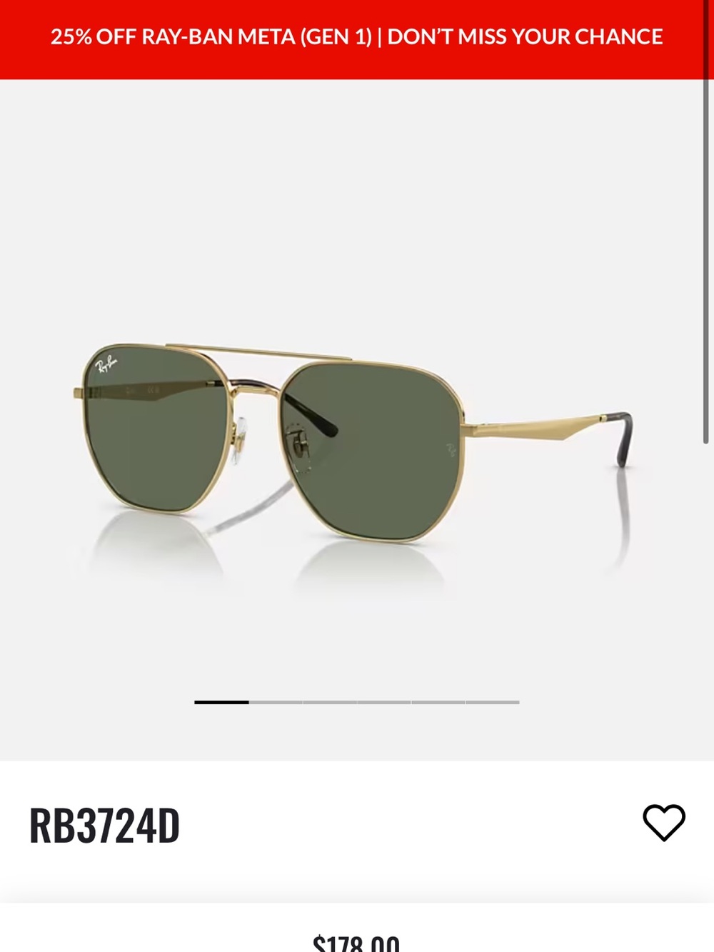 Ray-Ban Gold Frame Sunglasses with Green Lenses